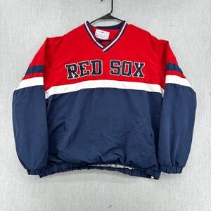 Boston Red Sox MLB Windbreaker Mens XXL Red Blue Pullover V-Neck Embroidered